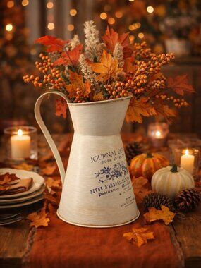 French Country Upcycled Pitcher – Vintage Style Vase, Rustic Farmhouse Decor
